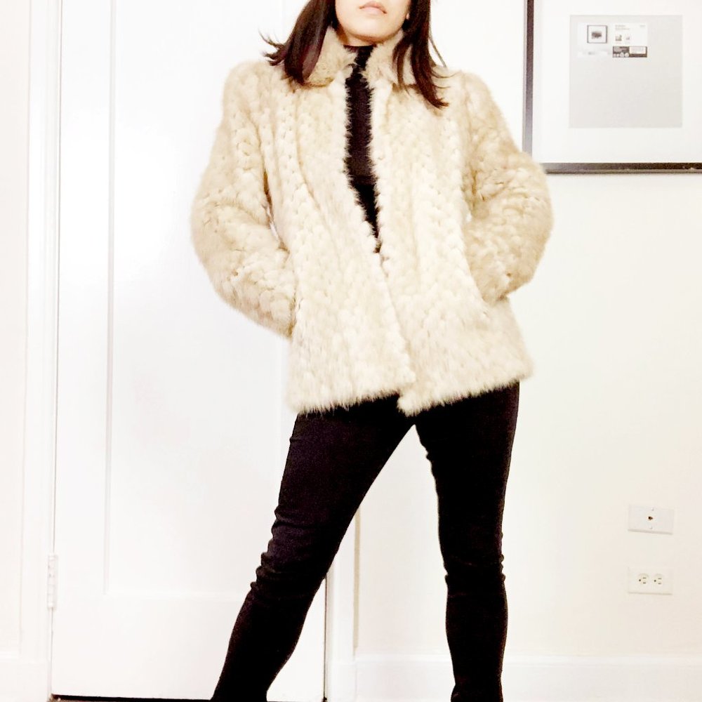 Saga Mink Selected Blonde Sand Braided Fur Coat S/M